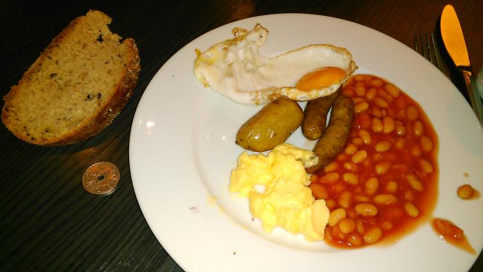 egg sausage beans bread